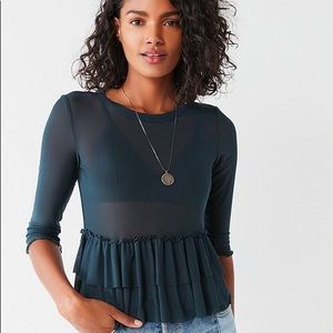 Out From Under Mesh Ruffle Peplum Top (NWOT)